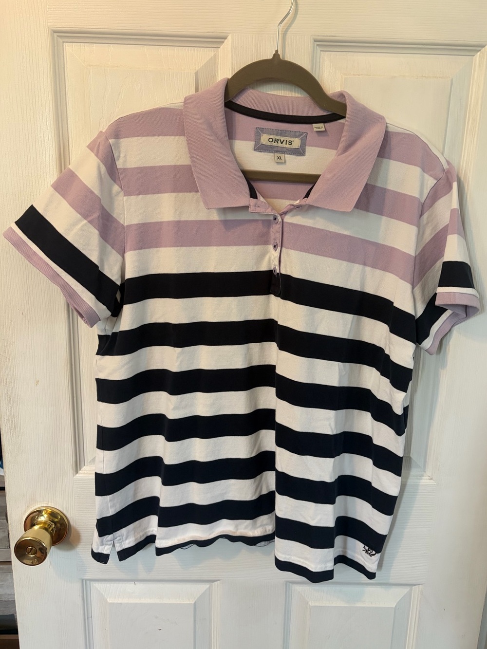 Orvis XLLavender, Navy & White Striped Collared Polo